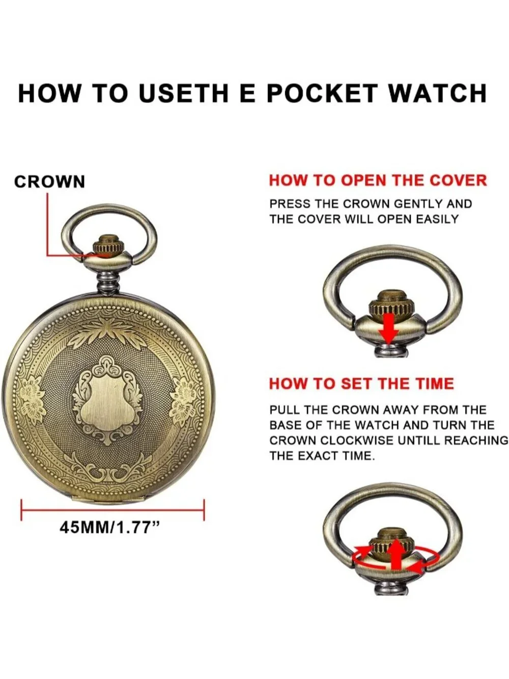 Men's Brown And Black Analog Quartz Flower Arabic Numerals Movement Pocket Watch